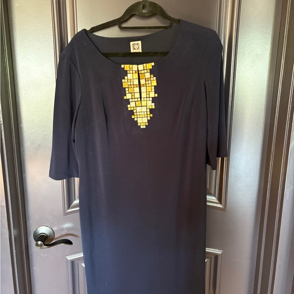 Anne Klein Navy Dress with Gold Accents